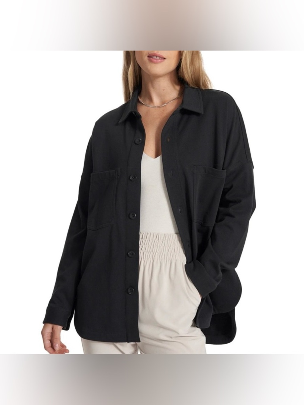 Vuori Mackenzie Black Cotton Button-Up Shirt Jacket